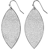 Boho Leaf Dangle Earrings for Women - Gold or Silver Tone Dangly Filigree Earrings - Lightweight Statement Earrings