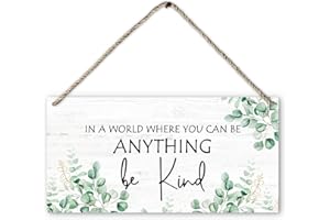 PHAMTE Be Kind Sign, Christian Saying Eucalyptus Leaf Printed Wood Plaque Sign Wall Hanging, Motivational Encouragement Quote Hanging Wall Signs for Classroom Kids Room Nursery Decor 12 x 6 Inches