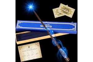 Kwistq Magic Wand Light Up Rechargeable Toy Witches Cosplay Accessory with Spell Guide and Magic Ticket and Gift Box for Christmas Halloween Birthday Party Favors
