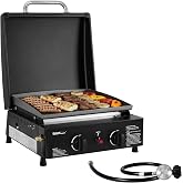 Royal Gourmet PD1502H Portable 2-Burner Gas Griddle with Hood, Black | 211 Sq. In. Cooking Area, 17,000 BTU Total Output | Stainless Steel Burners | Ideal for Backyard, Patio and Outdoor Cooking