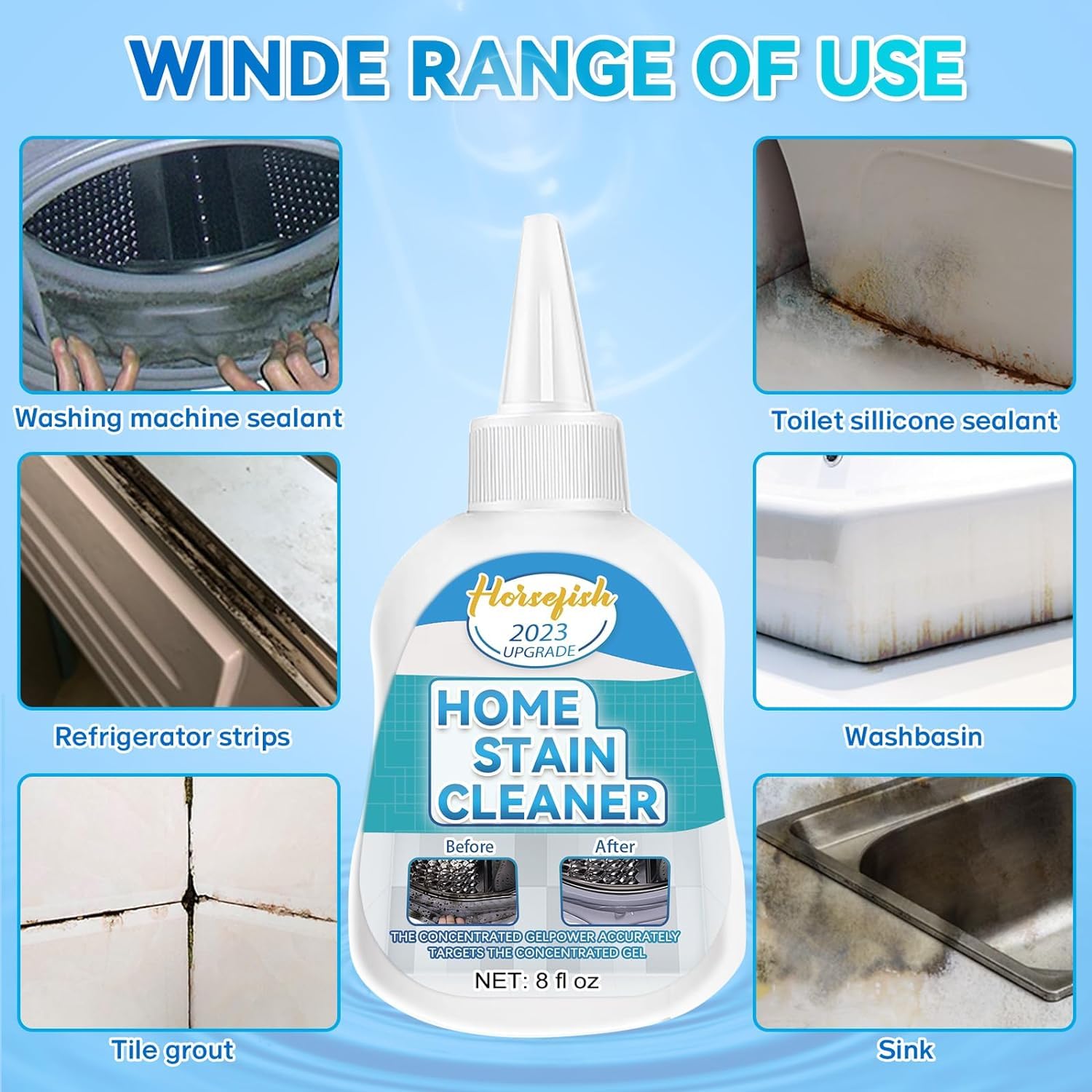 Home Remover Gel, 8 Fl Oz Household Washing Machine Cleaner for Washing Machine, Refrigerator Strips, for Tiles Grout Sealant Bathroom Cleaning Home Kitchen Sinks Cleaning Grout Cleaner