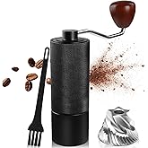 Non-Detachable Manual Coffee Grinder with 25 Level Stainless Steel Conical Burr Portable Aluminum Coffee Bean Grinder Suitable for Moka Pot Espresso French Press Pour Over Easy Cleaning with Brush
