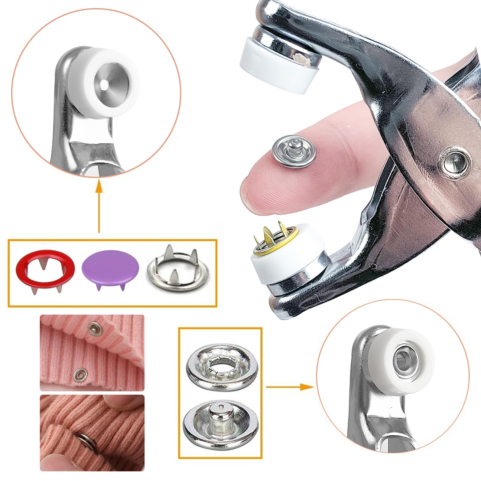 GTAAOY 800PCS Metal Snaps Buttons with Fastener Pliers Press Tool Kit Perfect for DIY Crafts Clothes Hats and Sewing, Snap Button Fasteners Kit for Clothing Sewing(200 Sets,10 Colors,9.5mm)