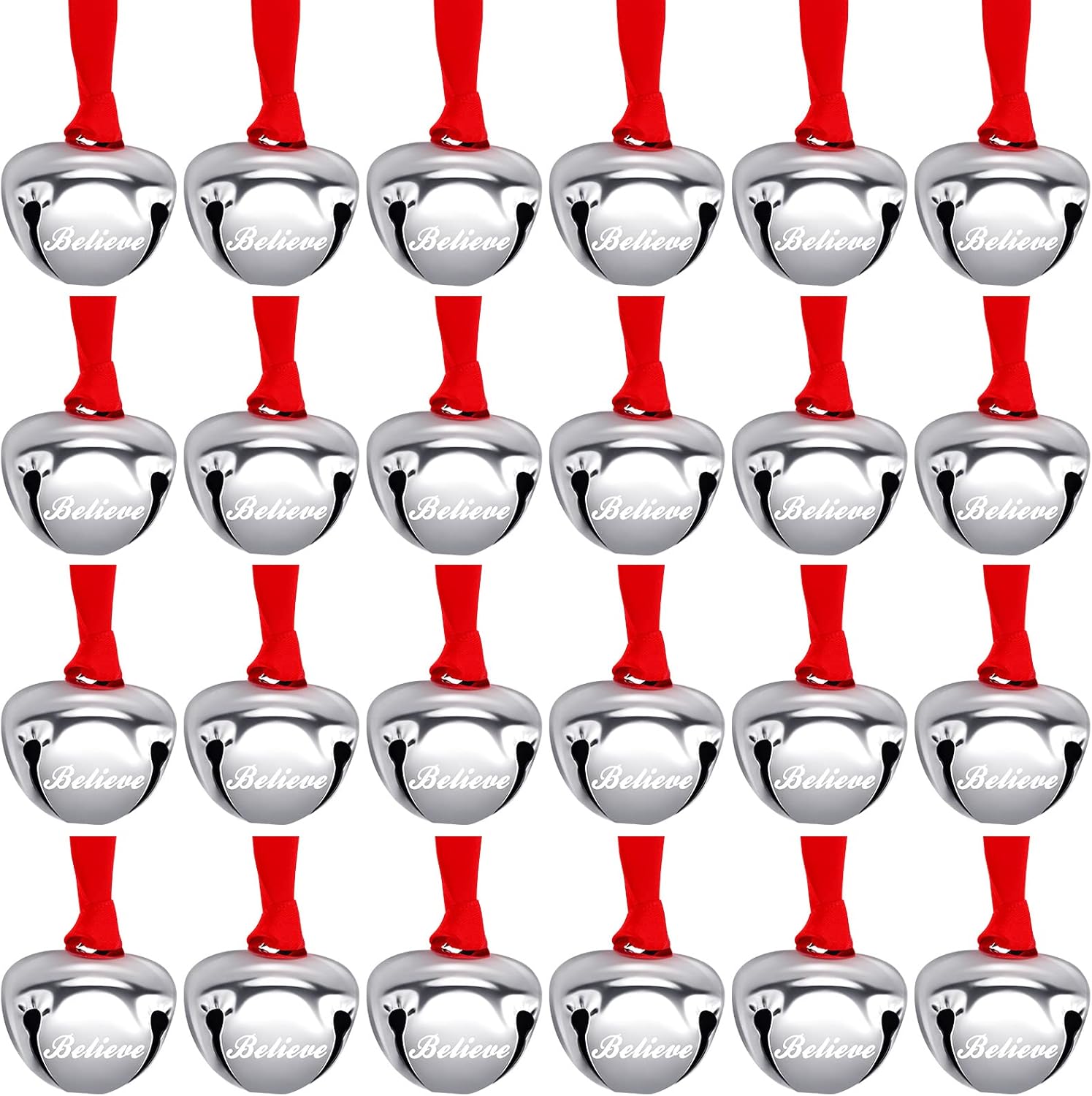 Ornaments - Syhood 24 Pieces Christmas Believe Bell Ornaments 1.5 Inch Polar Express Bell Silver Gold Sleigh Bell Christmas Tree Bell Decoration Holiday Treat Gifts for Kids Adults (Silver)