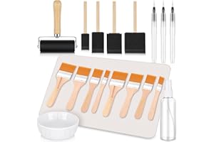 JOOTTUAN 19 Pcs Decoupage Starter Kit, Include 8 Decoupage Brush, 4 Foam Brushes 3 Water Pen, 4 Inch Rubber Roller, Silicone Table Mat, Glue Container Bowl, Spray Bottle for DIY Arts and Crafts Projects