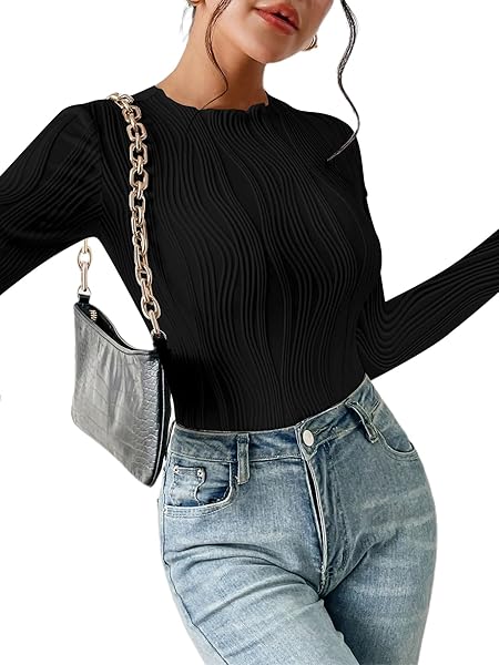 LILYCOCO WOMEN LONG SLEEVE BODYSUIT TOP MOCK NECK FALL BASIC BODY SUIT SHIRT BLACK X-SMALL