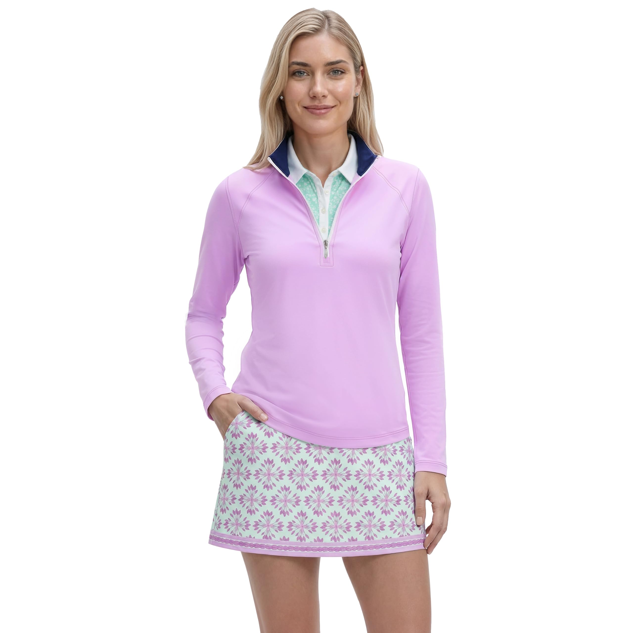 IZOD Women’s 1/4 Zip Pullover Performance Stretch Long Sleeve Golf Running, Sheer Lilac, X-Small