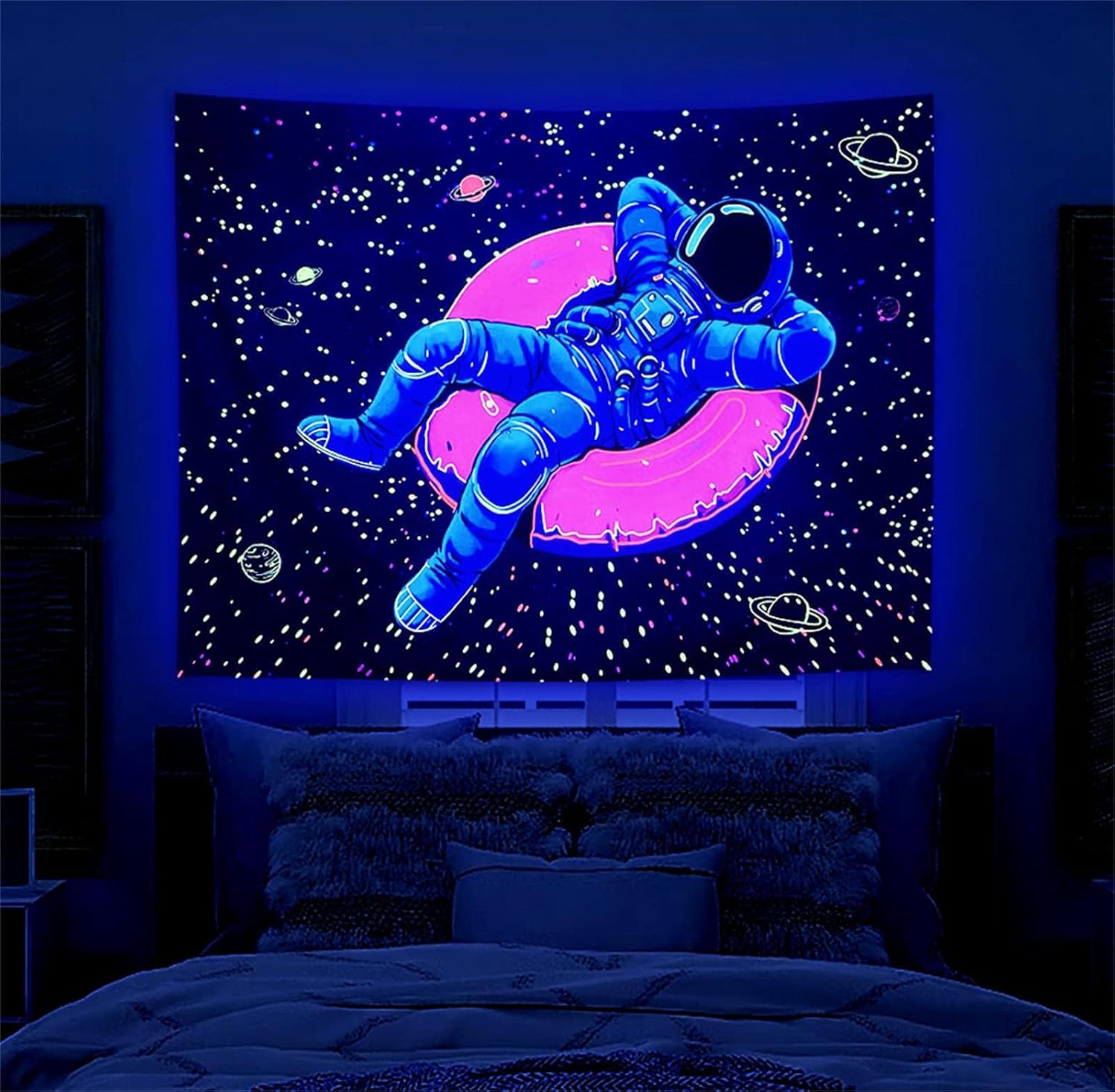 Tapestries - Blacklight Space Astronaut Tapestry for Men Guys Bedroom 60