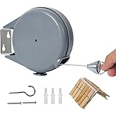 Retractable Clothesline - Heavy Duty Laundry Line with 12 Wood Clips, 49 FT Length Adjustable for Indoor Outdoor, Portable Au