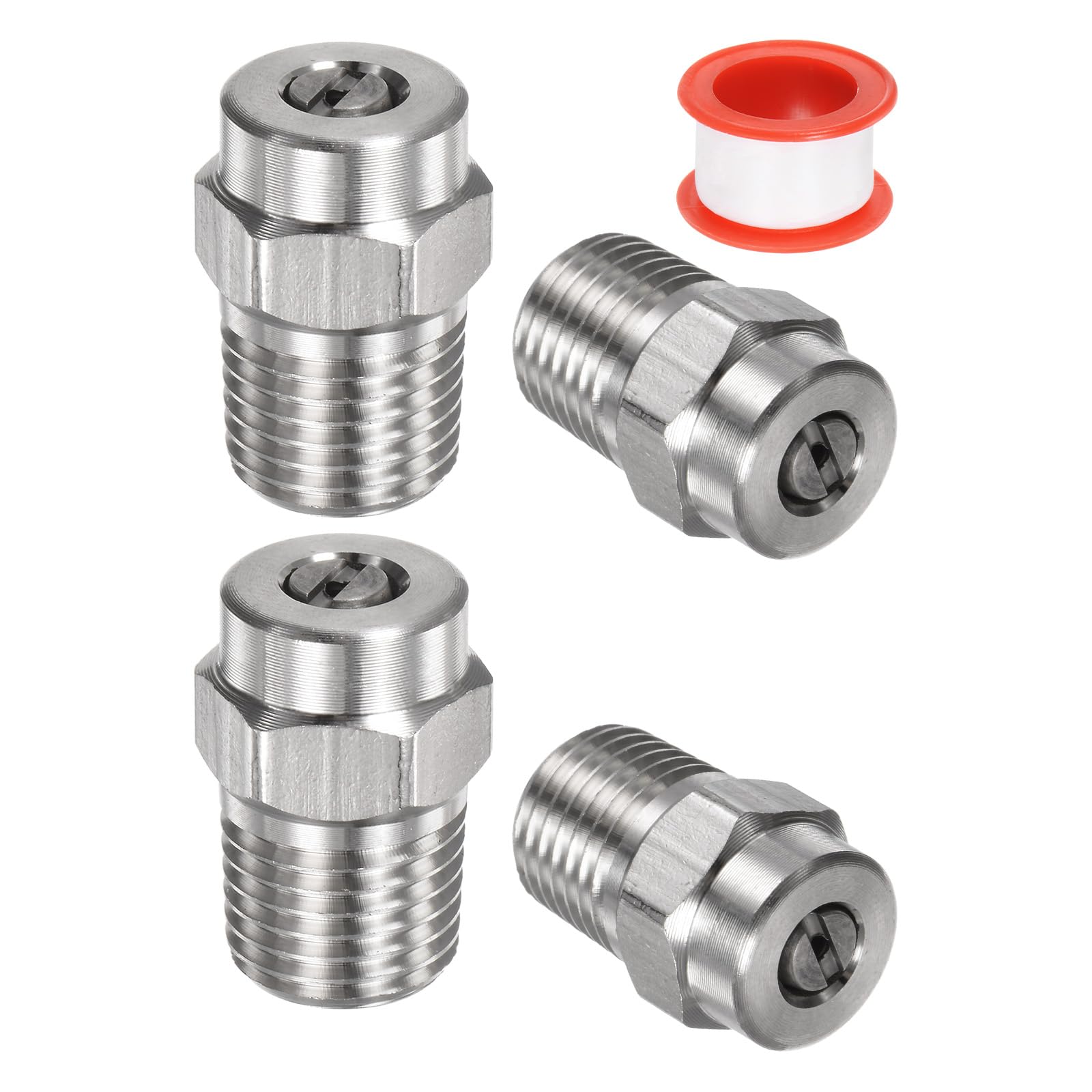 M METERXITY 4 Pack Surface Clean Tips - 25 Degree 1/4" NPT Male #25055 Pressure Washer Nozzles Cleaner Nozzle Replacement, Stainless Steel with Sealing Tape for Water Guns (1.449mm Orifice)