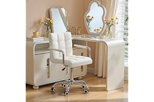 Furmax Mid-Back Office Task Chair Ribbed PU Leather Executive Chair Modern Adjustable Home Desk Retro Comfortable Work Chair 360 Degree Swivel with Arms (White)