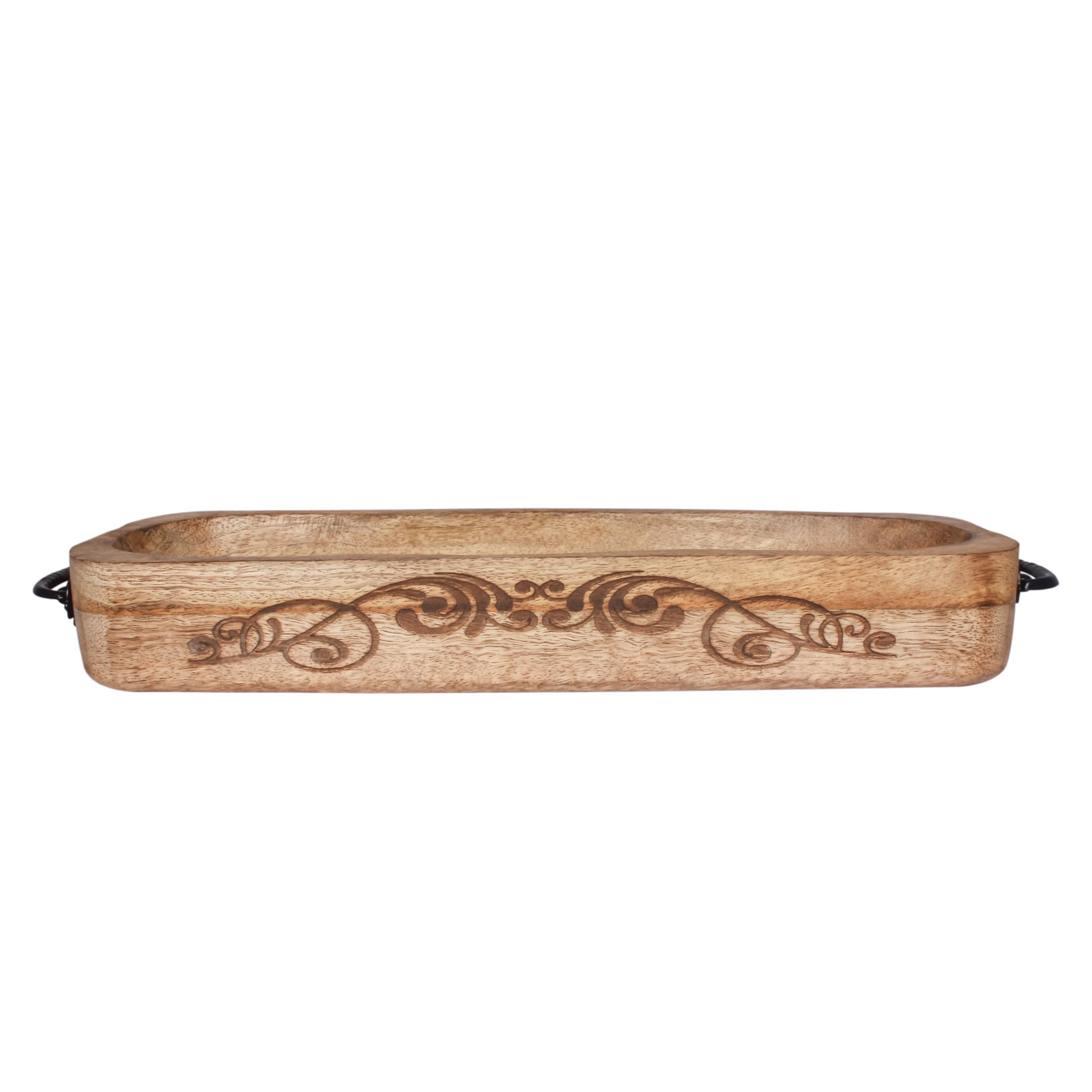 Divit Shilp Natural Wooden Tray, Serving Bowl for Salad, Veggies and Fruits, Large Deep Rectangular Tray with Handle