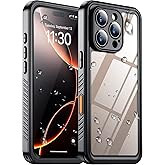 Temdan Compatible with iPhone 16 Pro Max Case Waterproof, Built-in Screen & Camera Protector IP68 Underwater Full Body 16FT Military Dropproof Shockproof Phone Case 6.9"-Black/Clear