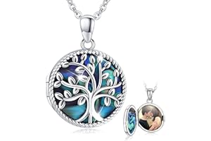 Aniu Tree of Life Locket Necklace for Girls Women Wife Girlfriend, 925 Sterling Silver Abalone Seashell Inlaid Personalized L