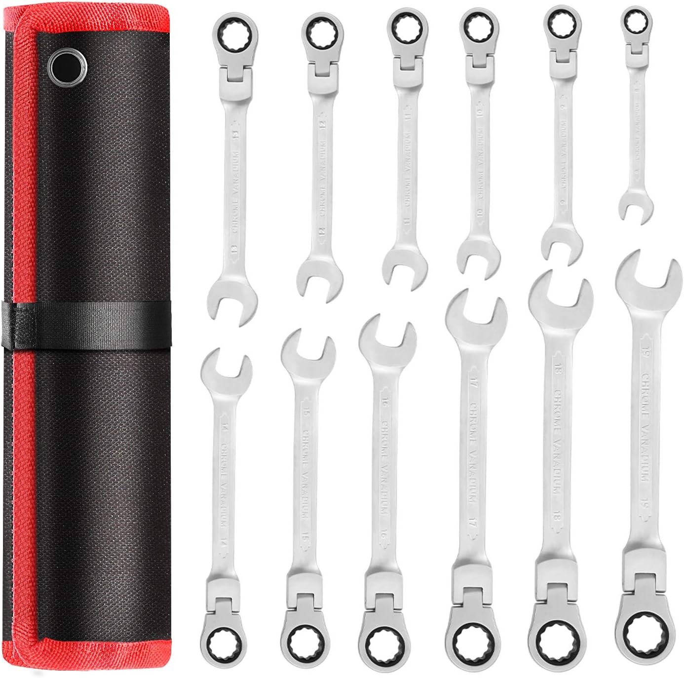 12-Piece Metric Combination Wrench Flex-Head Ratcheting Wrench Set TeqHome 8-19mm Home Hand Tools Spanner Set