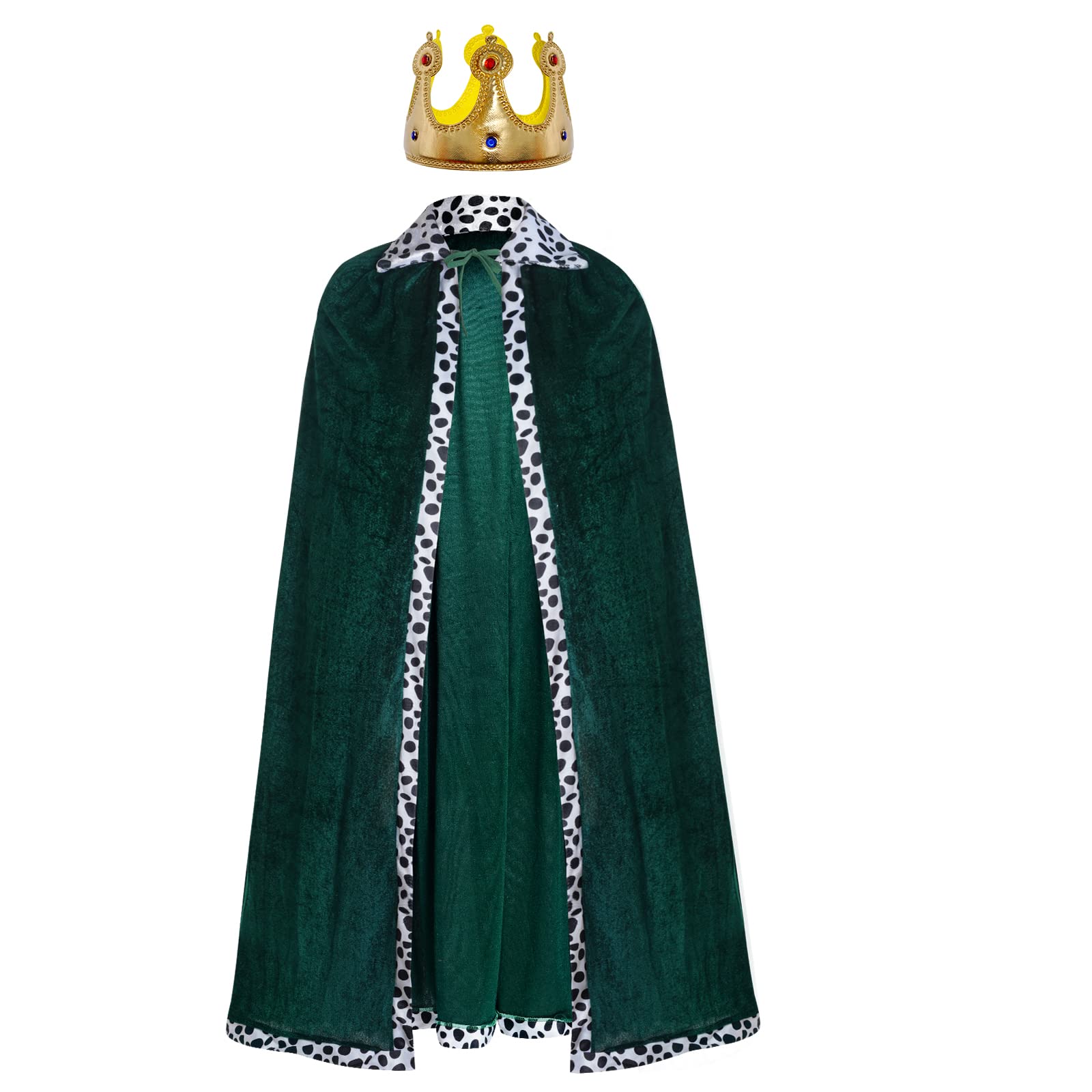 jerbro King's Robe Queen Coat Velvet Coat Costume + Crown King Queen for Women Men Halloween Adults Theme Party Theatre Fancy Dress Cosplay Carnival Fancy Dress Accessories (Green, 49.2in/125cm) โ image 1
