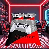 Loussiesd Duvet Cover Set 3Pcs Gamepad White Red Black Grey Twin/Double