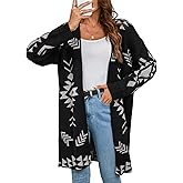 SunnyMelody Womens Oversized Geometric Long Cardigan Fall 2025 Trendy Open Front Sweaters Cardigans