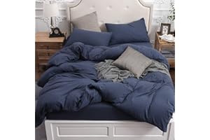 PURE ERA Jersey Knit Duvet Cover Set 100% T-Shirt Cotton Super Soft Comfy 3pc Bedding Set with Zipper Closure (Heather Navy Blue, Queen)