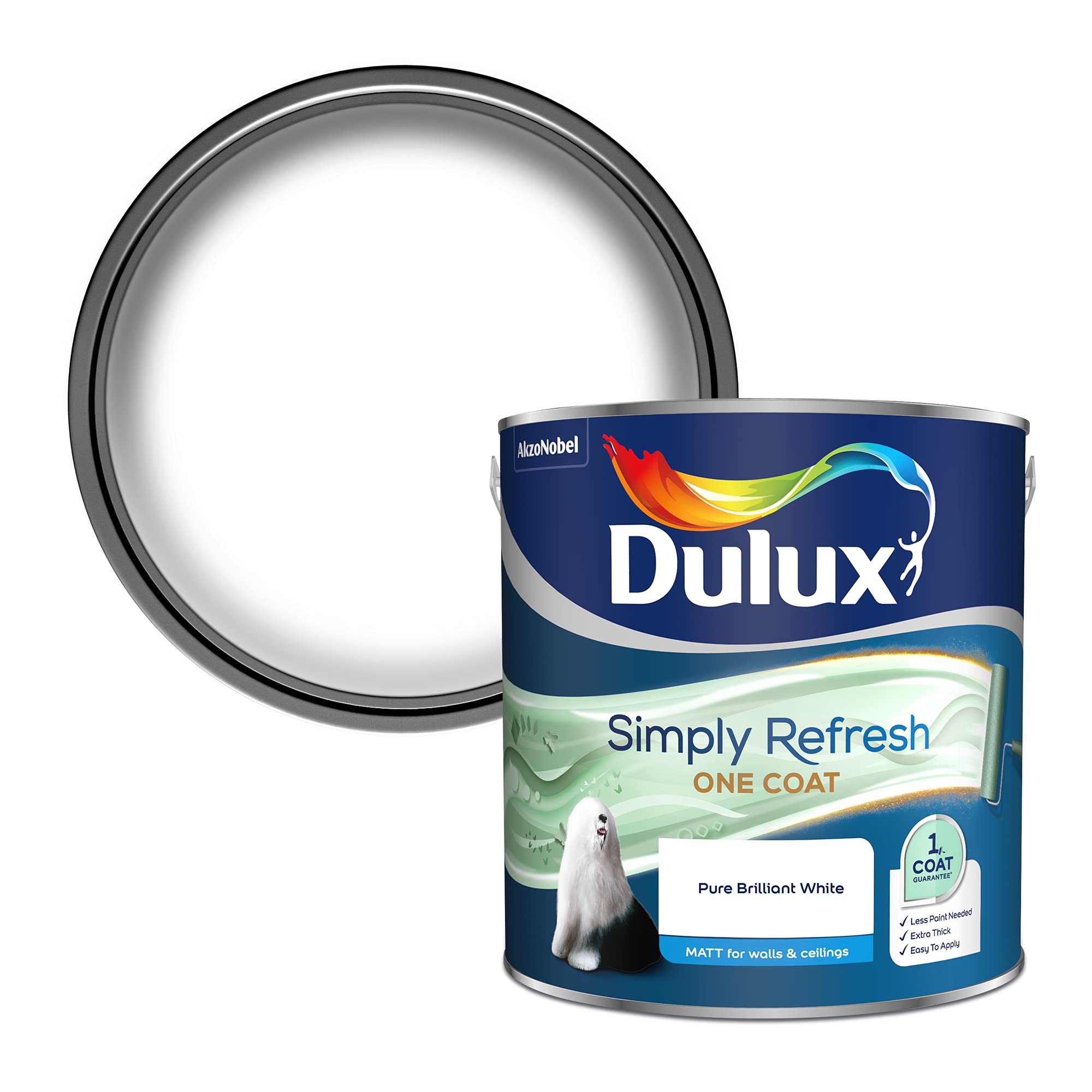 Dulux Simply Refresh Matt Emulsion Paint - Pure Brilliant White - 2.5L, 5382928