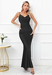 Capuffy Women Drape Neck Formal Maxi Dresses Lace