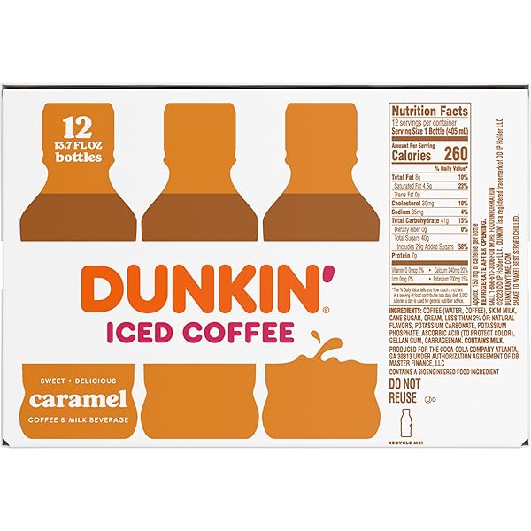 DUNKIN’ ICED COFFEE CARAMEL BOTTLES, 13.7 FL OZ, 12 PACK