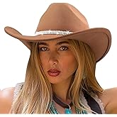 DRESHOW Glitter Cowboy Hat Classic Western Rhinestone Cowgirl Hat Outdoor Wide Brim Retro Felt Fedora Hats Rolled up Caps