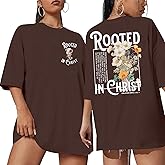 Rooted in Christ Shirt Christian Shirts for Women Jesus Oversized Tshirt Bible Verse Graphics Tees Tops