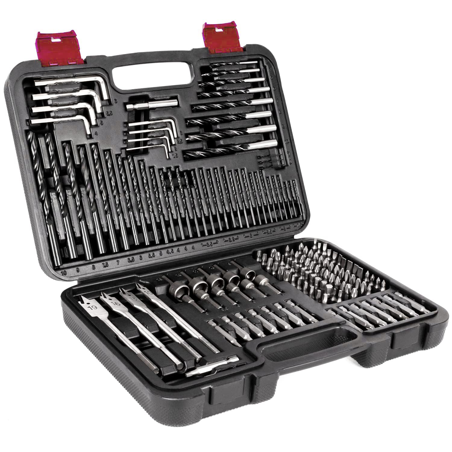 LUMBER JACK 150 Piece Combination Drill Bit Set, Includes HSS Titanium Twist, Masonry, Wood, Screwdriver Bits & More in Storage Case