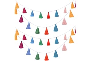 WILLBOND 4 Pcs Christmas Tassel Garland Party Decor, Colorful Boho Wall Hanging Banner for Christmas Birthday Wedding Baby Shower Party, Classroom, Bedroom, Nursery Home Decor(Multicolor,3.15 Inch)
