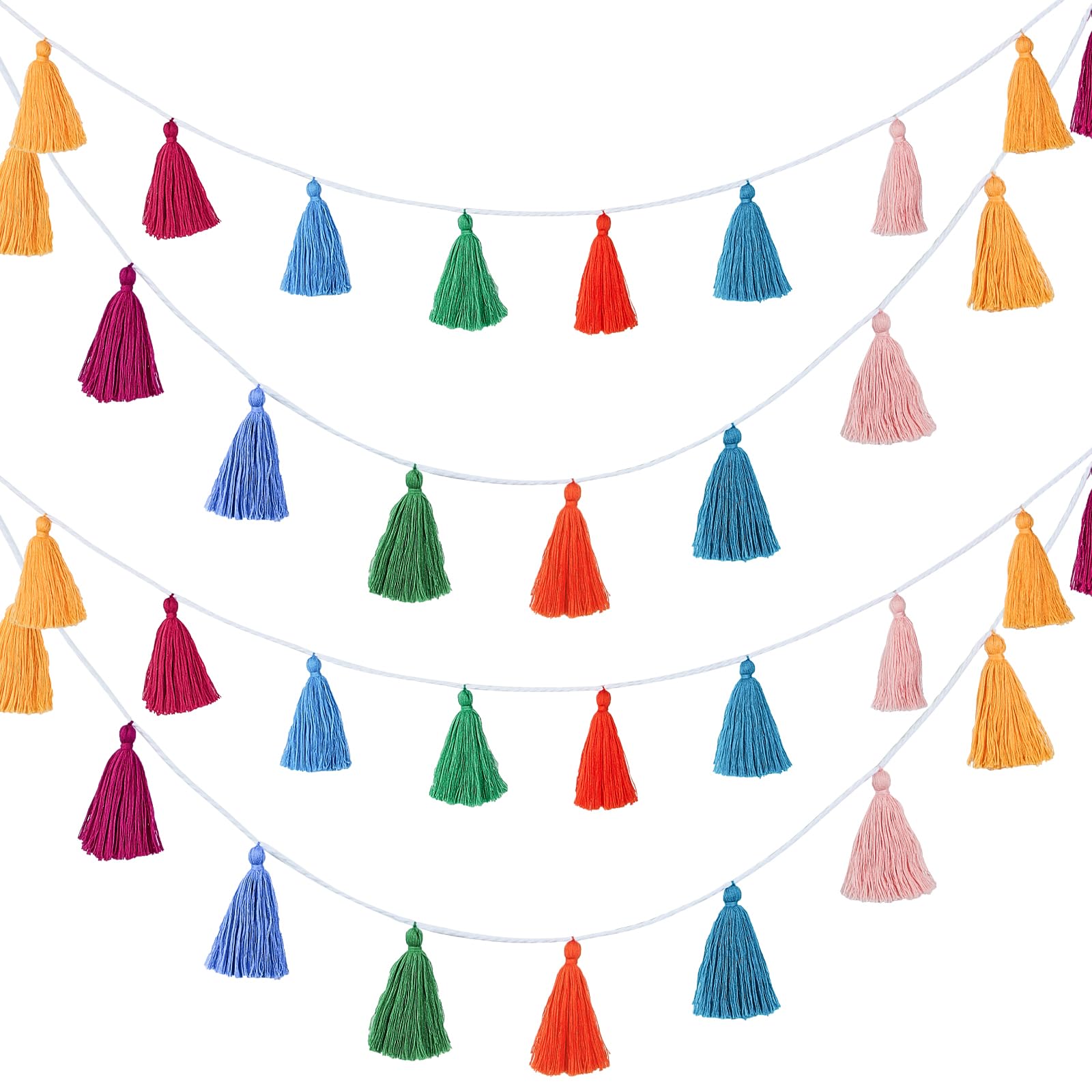 Photo 1 of 4 Pcs Rainbow Tassel Garland Party Decor, Colorful Boho Wall Hanging Banner for Birthday Birthday Wedding Baby Shower Party, Classroom, Bedroom, Nursery Home Decor(Multicolor,3.15 Inch)