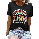 Teacher Gifts Shirt for Women's Teacher Tshirts It's a Good Day to Teach Letter Print Rainbow Graphic Tee Casual Tops (XXL)