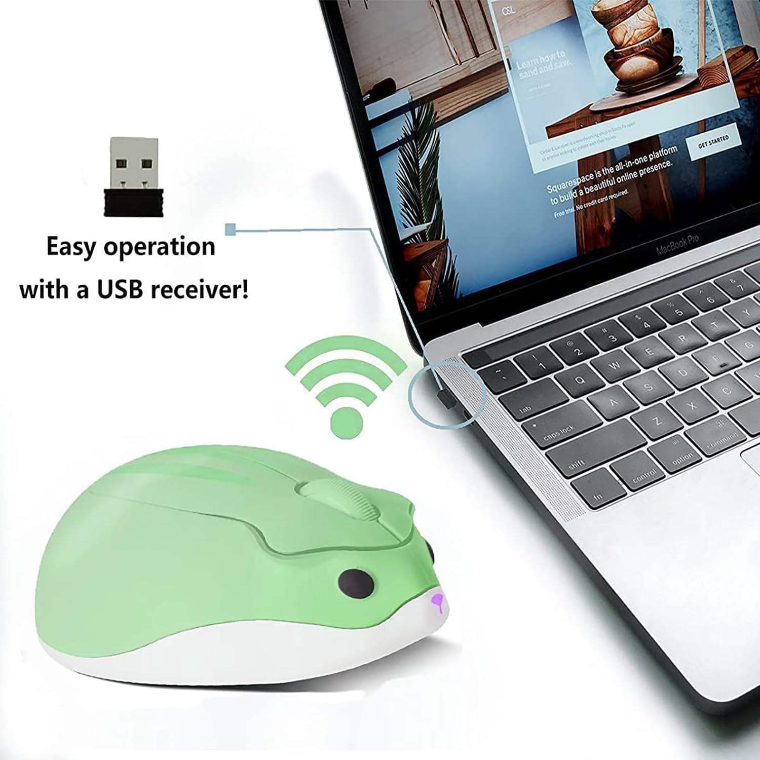 Wireless Mouse Cute Hamster Shape Silent Quiet Click Portable Mobile Fun Travel Optical 1200DPI USB Funny Cool Cordless Mice for PC Laptop Computer Notebook MacBook Kids Girl Women Men Adults Gift