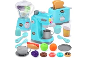 CUTE STONE Kids Play Kitchen Appliances Set, Pretend Kitchen Toys with Coffee Maker, Blender & Toaster, Realistic Sounds and 