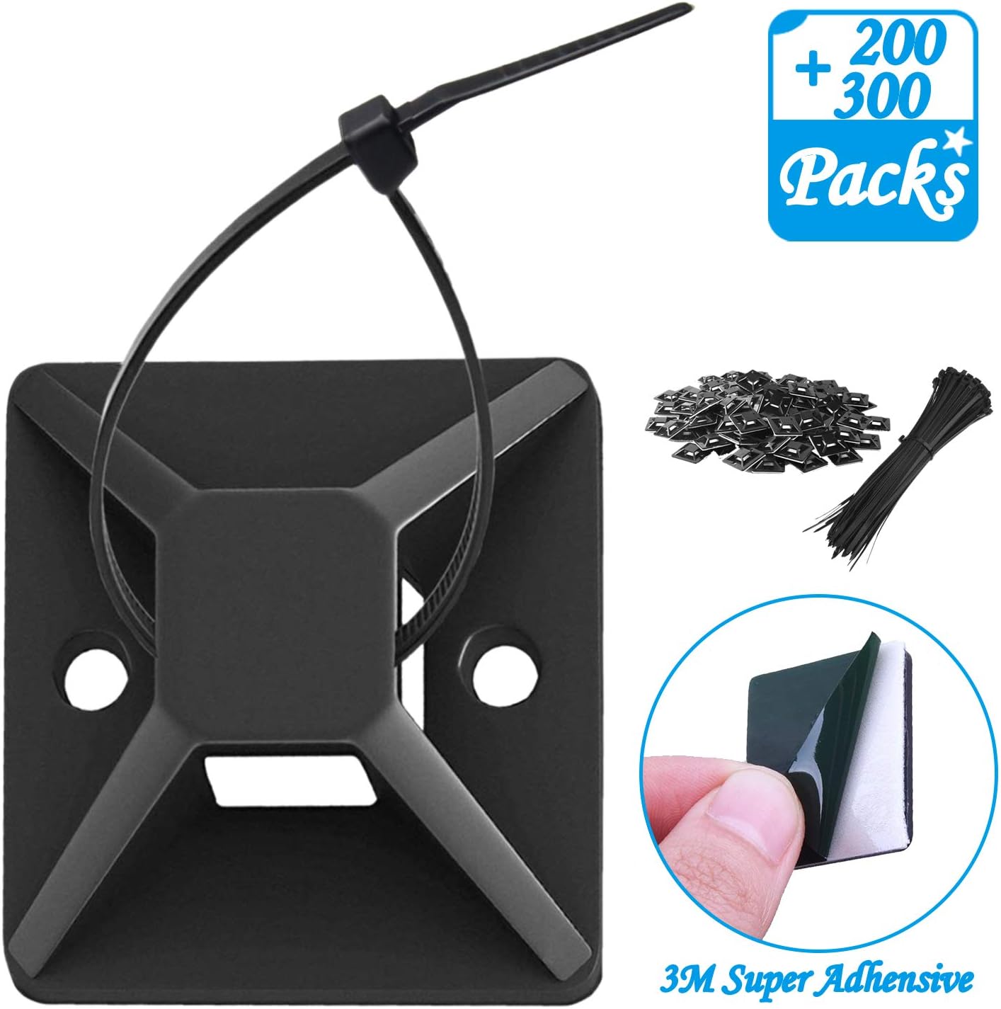 Zip Tie Mounts DDcafor 200 Packs Self Adhesive Backed Zip Tie Mounting Base Holders with Screw