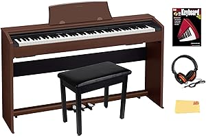 Casio Privia PX-770 Digital Piano - Brown Bundle with Furniture Bench, Headphone, Instructional Book, DVD, Online Piano Lessons, and Austin Bazaar Polishing Cloth