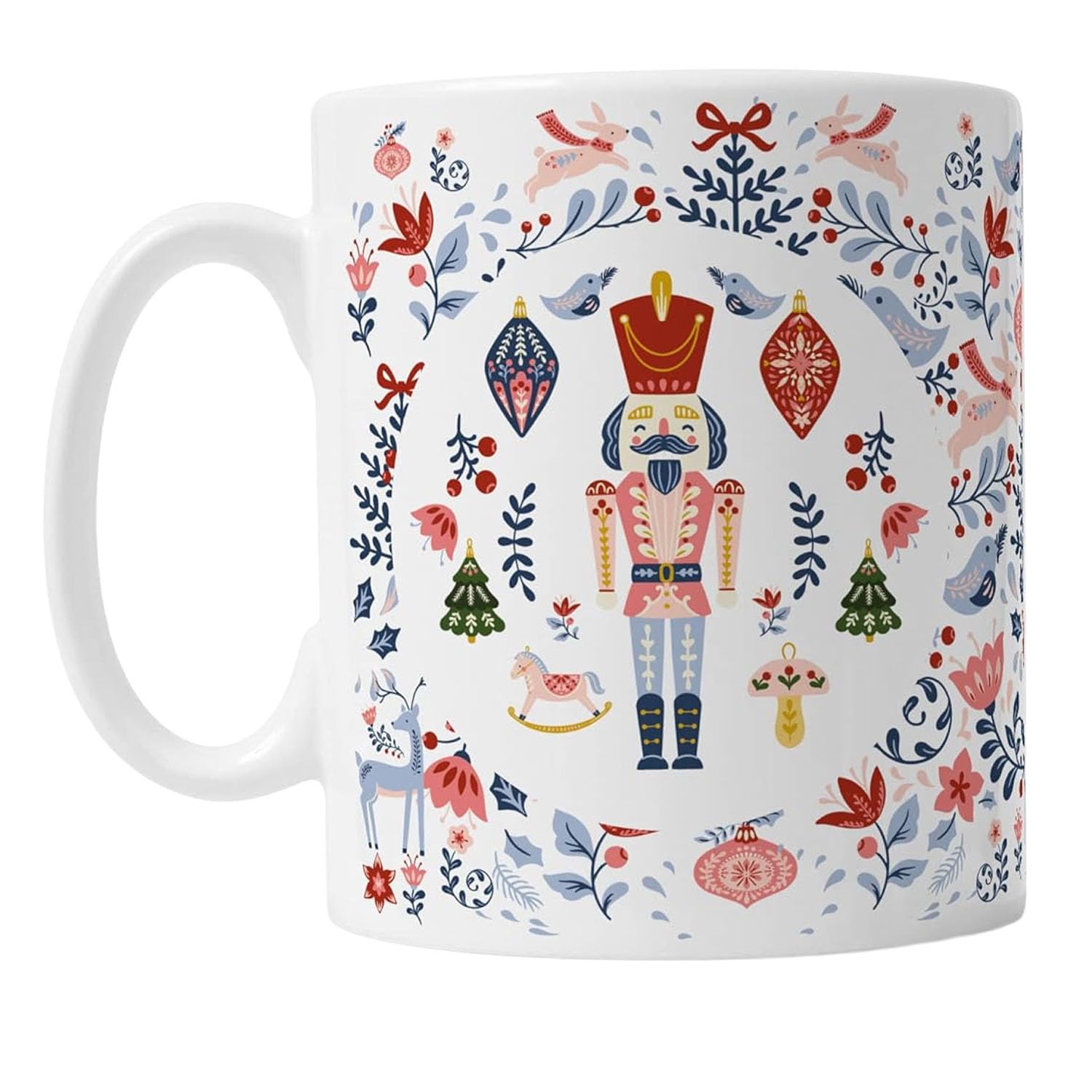 Pink Positive Nutcracker Christmas Mug with Folk Nordic Pattern | Christmas Stocking Filler Movies Mug