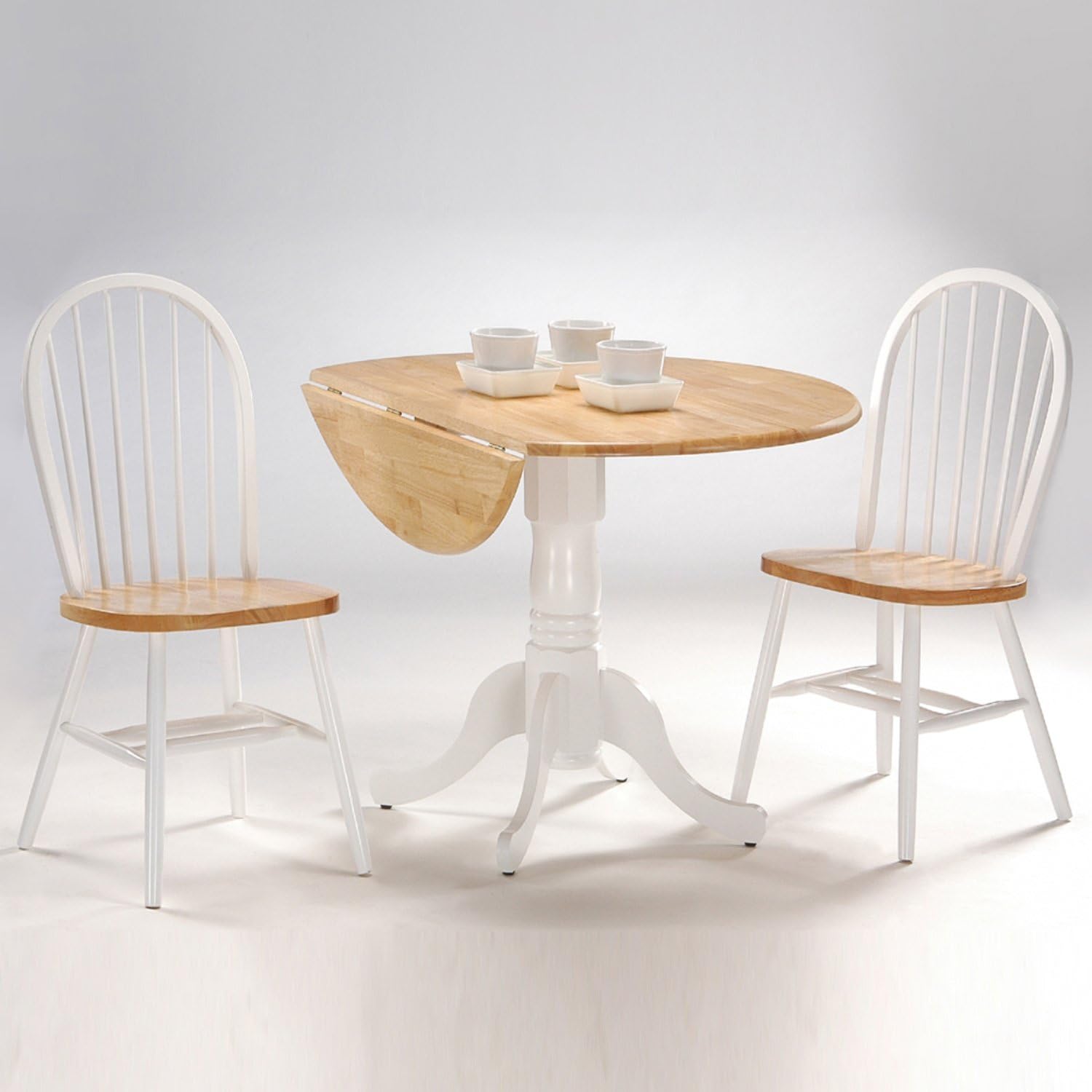 Best Round Drop-Leaf Dining Table, White/Natural