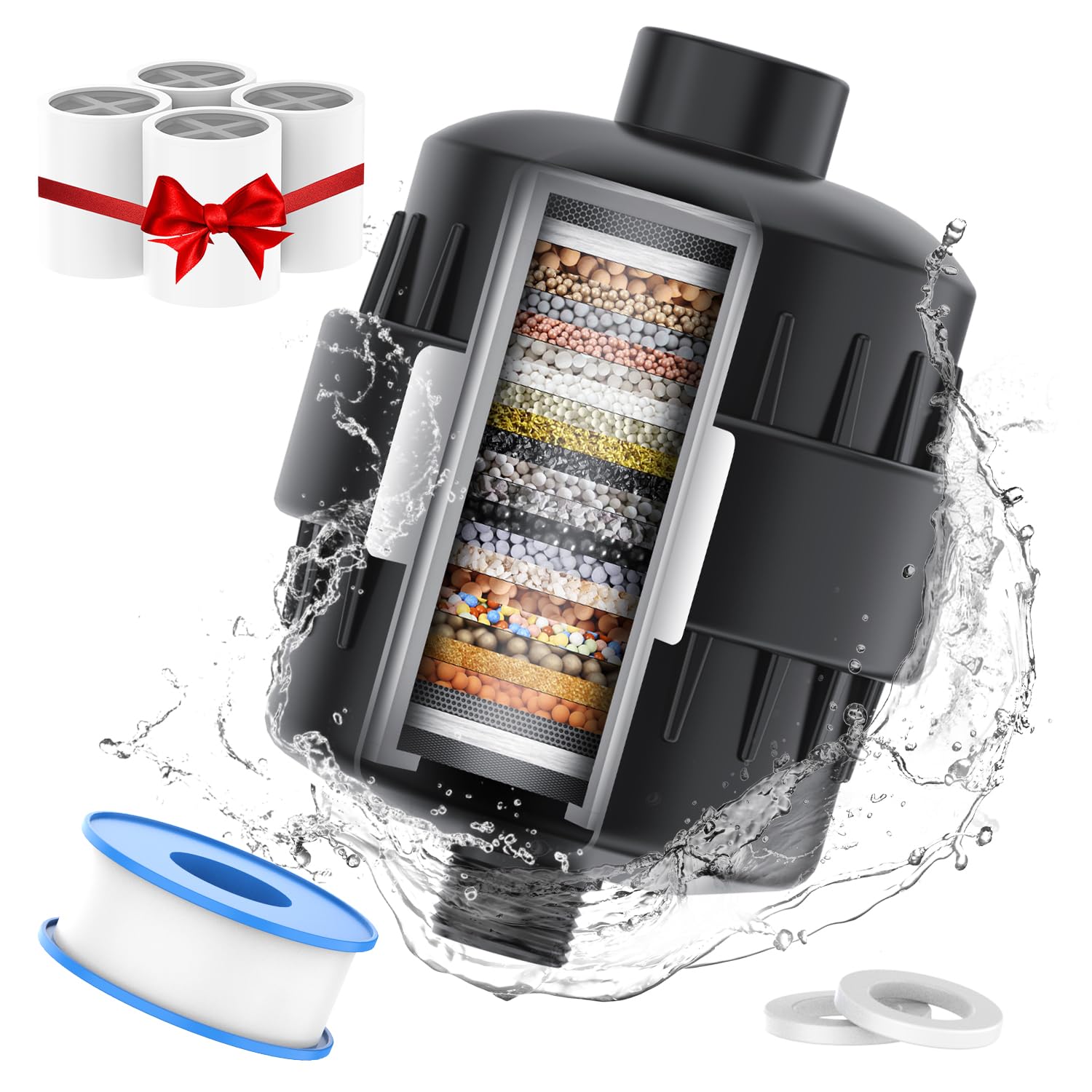 Photo 1 of Black Showerhead Filter for Hard Water - 24 Stage Shower Filter Shower Water Filter with 4 Replaceable Filter Cartridges Protects Your Skin and Hair from Chlorine and Heavy Metals in Water