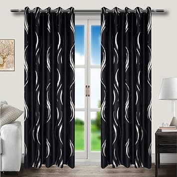Amazon Com Myru 2 Panels Set Black And Silver Blackout Curtains