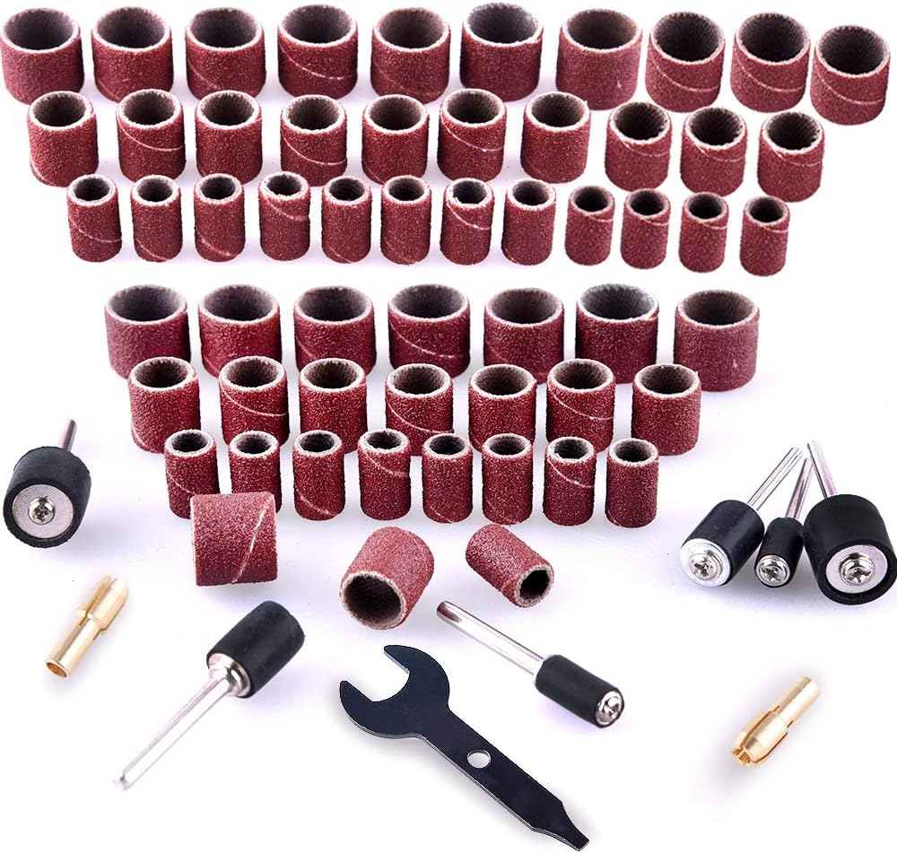 SIQUK 345 Pcs Drum Sander Kit with 330 Pcs Drum Sanding Bands, 12 Pcs Drum Mandrels, 2 Pcs Self-Tightening Drill Chuck and 1 Pc Combination Wrench for Dremel Rotary Tool - Image 3