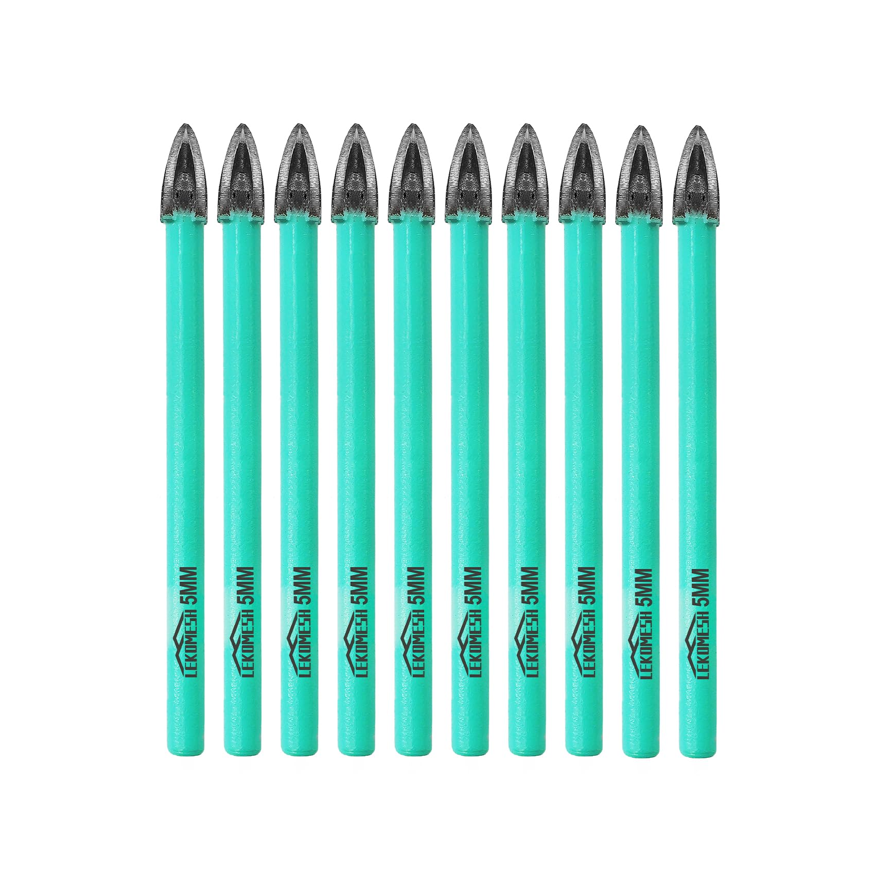 LEKOMESH Masonry Concrete Drill Bits Set - 10pcs 3/16Inch (5mm) Carbide Drill Bits Tip for Wood, Plastic, Masonry, Ceramic Tile, Concrete, Marble, Round Shank