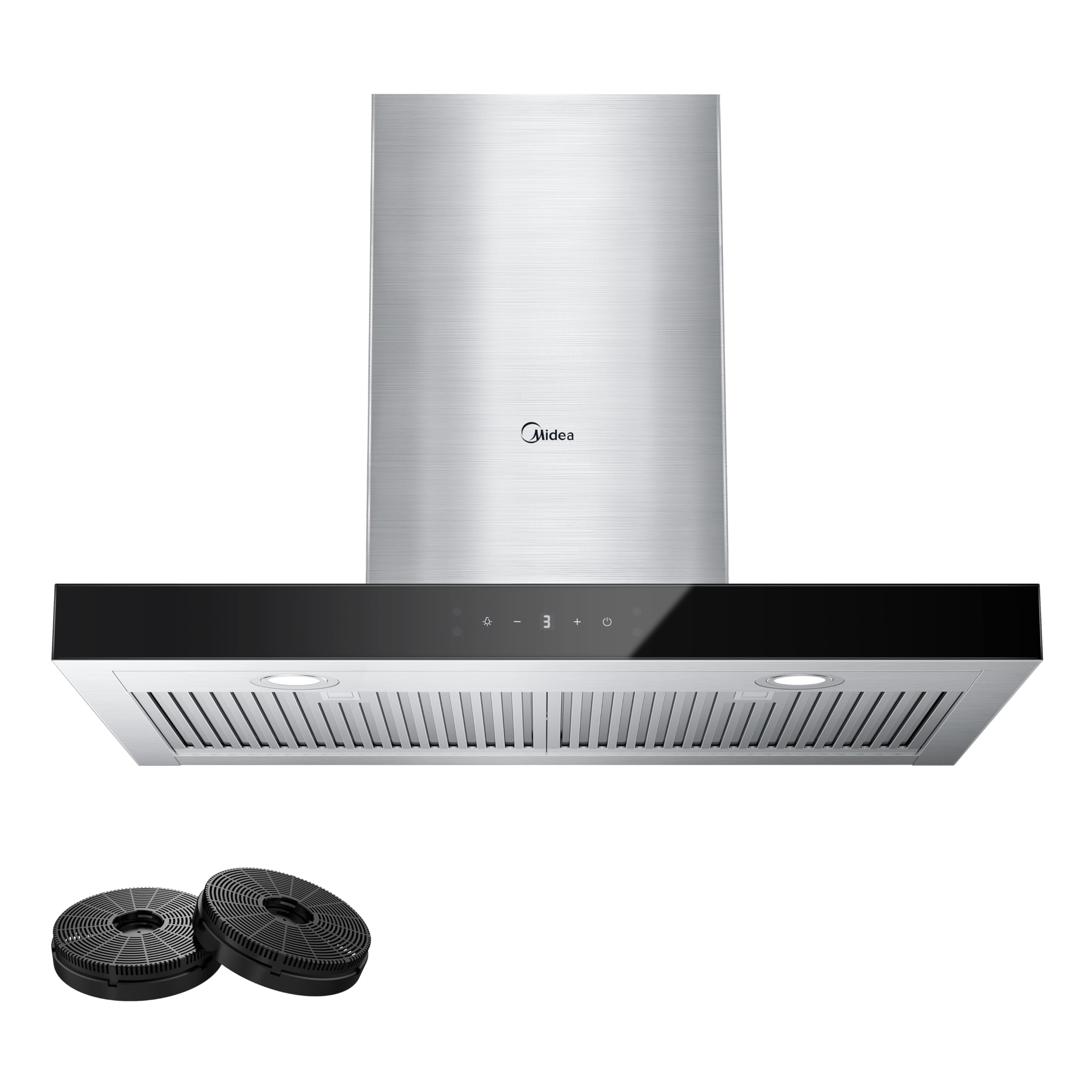 Midea MVT30W9AST Range 30 Inch 450CFM Vent T Shape Stove Hood with Stainless Steel Filters Kitchen Exhaust Fan, Ductless Convertible, Stainless Steel