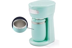 Elite Gourmet EHC242M Personal Single-Serve Compact Coffee Maker Brewer Includes 12oz. Dual Wall, Travel Mug with Stainless Steel Interior, Compatible with Coffee Grounds, Reusable Mesh Filter, Mint