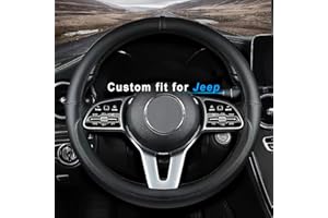 SAWUAA Custom fit for Jeep Car Steering Wheel Cover, Nappa Leather Car Steering Wheel Cover Non-Slip Steering Wheel Cover, Designed for Jeep Interior Accessories (Black,for Jeep)