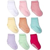 ZAPLES Baby Non Slip Grip Crew Socks with Anti Skid Soles for Infants Toddlers Kids Boys Girls