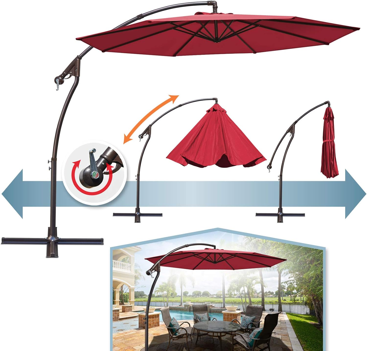 Amazon Com Benefitusa 10 Cantilever Patio Umbrella Garden Outdoor Sunshade Hanging Market Burgundy Garden Outdoor