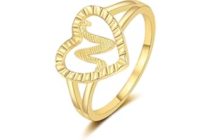 RLMOON Gold Initial Ring for Women Vintage Initial Heart Love Ring Non Tarnish 14K Gold Plated Personalized Carved Letter Statement Stacking Ring Size 6-10 Jewelry Gifts