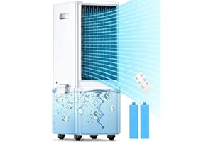 COOLECH Portable Air Conditioners w/Remote, 4 Modes & 3 Speeds, Waterless Alert System & 2.4-Gal Tank for 20H Cooling, 12H Timer for Auto Off, Evaporative Air Cooler for Room Bedroom Office, Off White