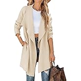 ZESICA Women's Casual Lapel Cardigan Long Sleeve Open Front Irregular Hem Soft Knitted Sweater Coat with Pockets
